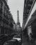 Black and white photography, street photography, Eiffel tower, architecture, architectural buildings, atmosphere of Paris