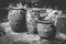 Black and white picture of great antique vases