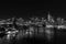 Black and white picture of Manhattan, NYC, at night