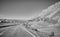 Black and white picture of a scenic road, Utah, USA.