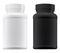 Black and white pill jar. 3d supplement bottle