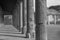 Black and white pillars in ancient city of Pompeii.