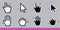 Black and white pixel glitch mouse hand and arrow cursor icon sign set