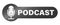 black and white PODCAST logo or symbol with microphone icon