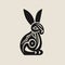 Black And White Rabbit Logo Set With Geometrics And Outlines On A Beige Background