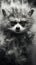 Black and white Raccoon surrounded Smoke. Generative AI.