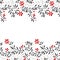 Black white and red flowers horizontal seamless border on white, vector