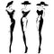 Black and white retro fashion models set in sketch style. Hand drawn