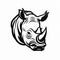 Black And White Rhino Head Vector - High Quality Woodcut Style