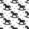 Black and white rocking horses seamless christmas pattern.