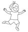Black and white running boy with aching tooth and bandage. Ill kid patient vector illustration or coloring page. Mouth hygiene
