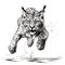 Black and white running lynx on a white background. For your tattoo or sticker design