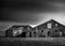 Black and White Scene of Barn In The Countryside