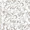 Black and white seamless pattern with different fruits in vintage style