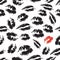 Black and white seamless pattern with elements of a kiss, lips, smile