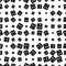 Black and white seamless pattern with grunge halftone dots, squares.