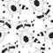 Black and white seamless pattern with happy raccoons, hearts. Decorative cute background with animals