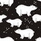 Black and white seamless pattern with white bears, stars, constellations