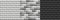 Black and white seamless textures of subway tiles. Set of vector grayscale bricks wall