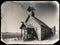 Black and White Sepia Vintage Photo of Old Western Wooden Church in Goldfield Gold Mine Ghost Town in Youngsberg