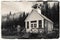 Black and White Sepia Vintage Photo of Old Western Wooden Church in St. Elmo Gold Mine Ghost Town in Colorado, USA