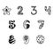 Black and white set of cartoon symbols,numbers from zero to nine