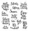 black and white set of hand written calligraphic lettering phrases and words