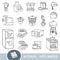 Black and white set of kitchen appliances, collection of vector items with names in English. Cartoon visual dictionary