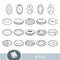 Black and white set of oval shape objects. Visual dictionary