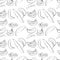 A black and white set of seamless patterns of bananas, leaves and fruits, 1000x1000 pixels.