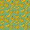 A black and white set of seamless patterns of bananas, leaves and fruits, 1000x1000 pixels.