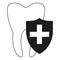 Black and white shield protecting tooth silhouette