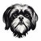 Black And White Shihtzu Head Illustration With Strong Character Design