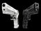 Black and white shiny new modern handguns