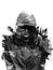 Black and white Silhouette of a hooded man, isolated on black background. Creative. Effect of Double exposure. Silhouette Isolate