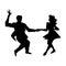 Black and white silhouette of man and woman dancing a swing, lindy hop, social dances. Isolated vector illustration.