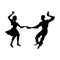 Black and white silhouette of man and woman dancing a swing, lindy hop, social dances. Isolated vector illustration.