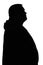 Black and white silhouette of paunchy man