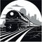 Black And White Silhouette Train Silhouette On City Background Vector