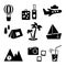 Black and white silhouette. Travel, recreation and vacation vector pictures set. Tourism types. Vector