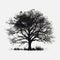 Black and white silhouette tree, in the style of realistic brushwork