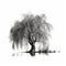 Black and white silhouette tree, in the style of realistic brushwork