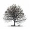 Black and white silhouette tree, in the style of realistic brushwork