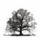 Black and white silhouette tree, in the style of realistic brushwork