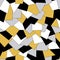 Black, white, silver and gold overlapping tiles seamless repeating pattern.