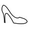 Black and white simple linear icon of fashionable glamorous female beautiful high-heeled shoes, stilettos. Vector illustration