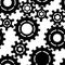 Black and white simple mechanic gears seamless pattern, vector