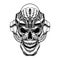 black and white skeleton with mecha brained skull