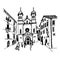 black and white sketch drawing of Church of Saint Tryphon in Kot