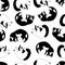 Black and white sleeping cats. Seamless pattern on white background